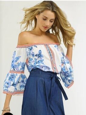Jealous Tomato Boho Floral Off-the-Shoulder Bell Sleeve Blouse Size Medium
